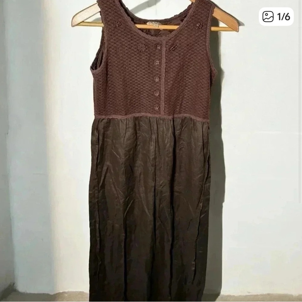 Vintage brown  Fairycore linen blend knit dress M